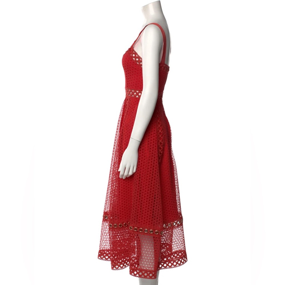Maje Red Lace Pattern Midi Dress - Picture 3 of 4